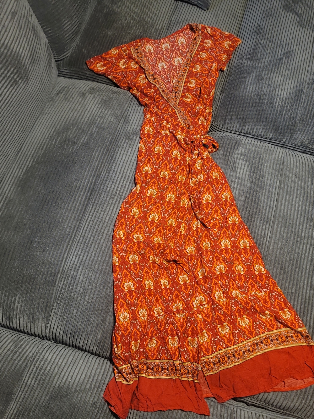 Bohemian Orange Floral Wrap Maxi Dress